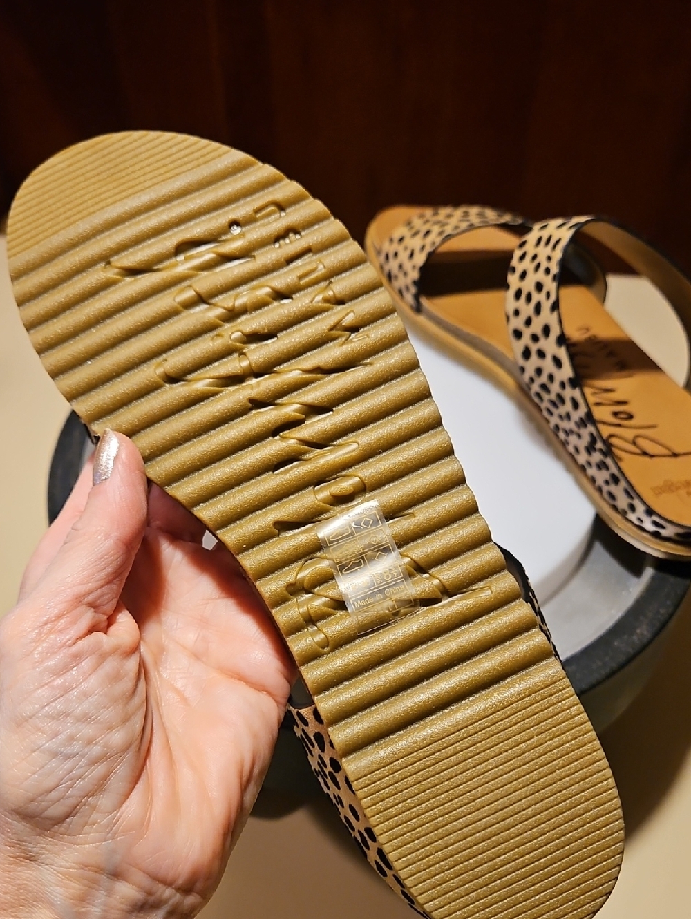Blowfish Cream and Black Print Slide Sandals - Picture 11 of 14